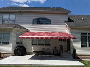Red Awning With White Stripes