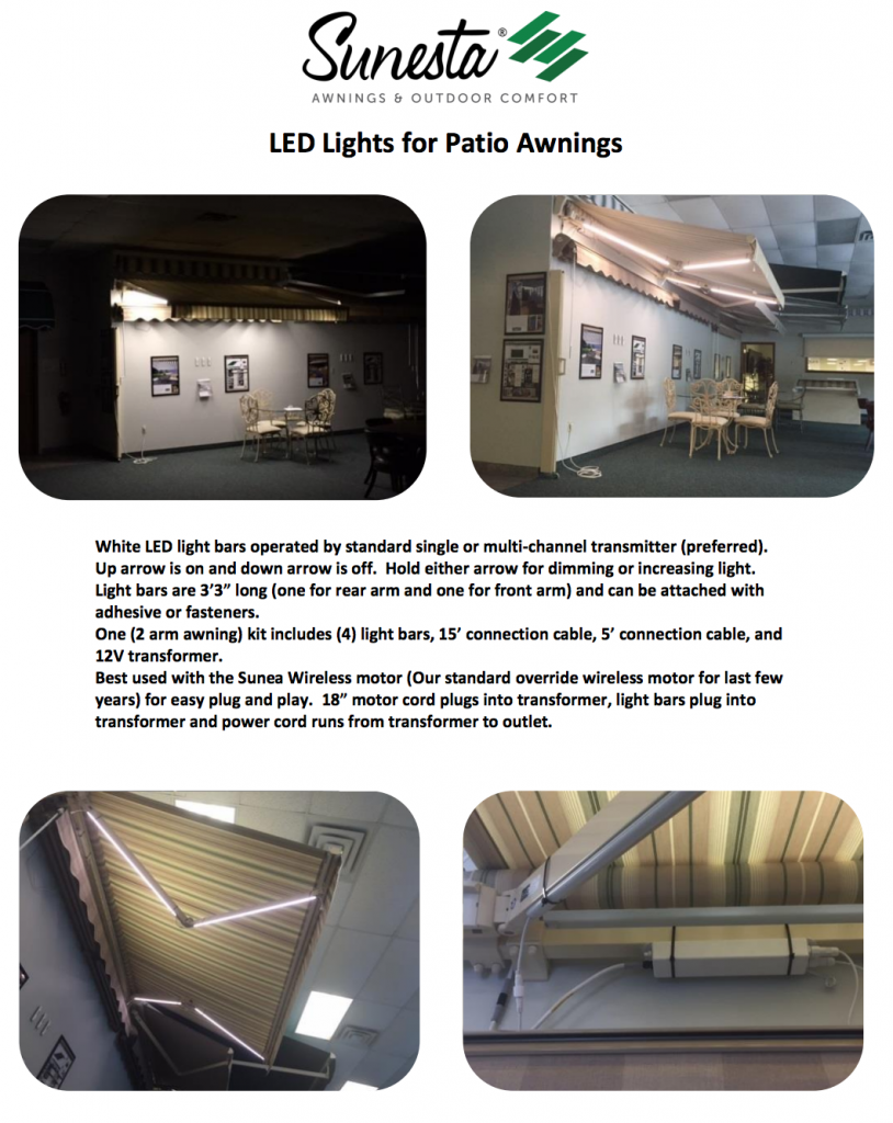 Sunesta LED Lights For Patio Awnings Chart