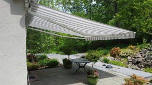 Gray And White Striped Awning