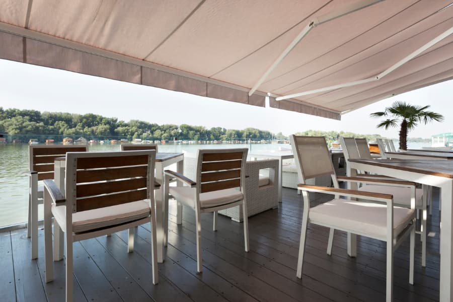 Awning over Waterside Deck and Furniture